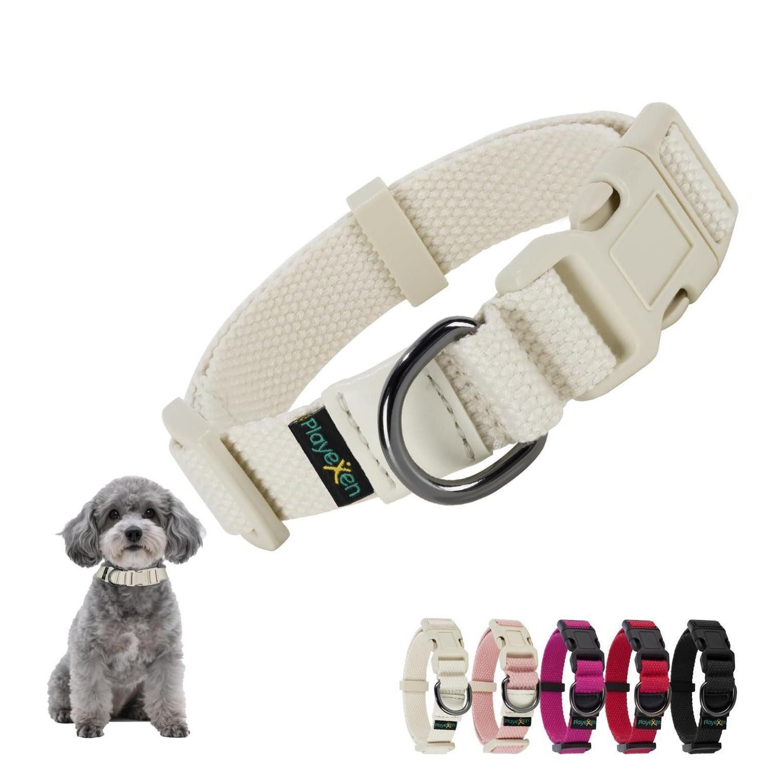 LuxusKollektion Hunde-Halsband Welpenhalsband Beige S, Textil