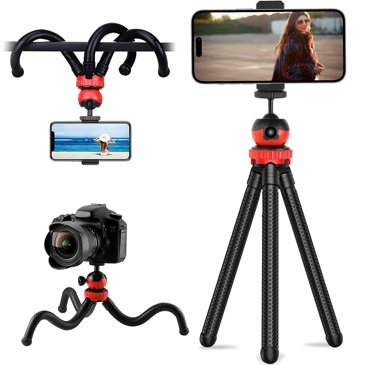 Dreibeinstativ Stativ mit verstellbaren Handy-Clip Handy-Halterung Dreibeinstativ