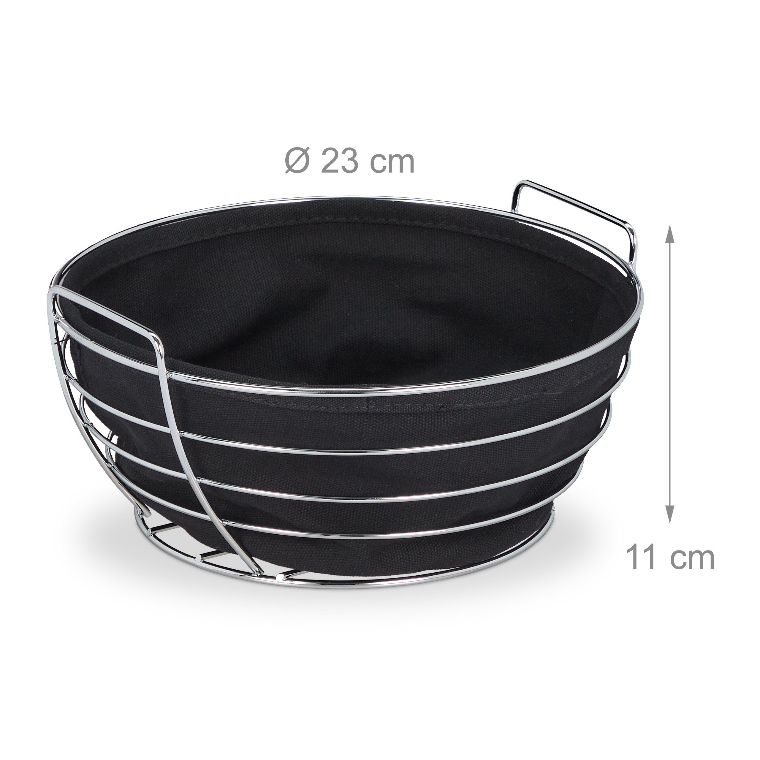 relaxdays Brotkorb Runder Brotkorb Metall mit Stoffeinsatz, Baumwolle, schwarz