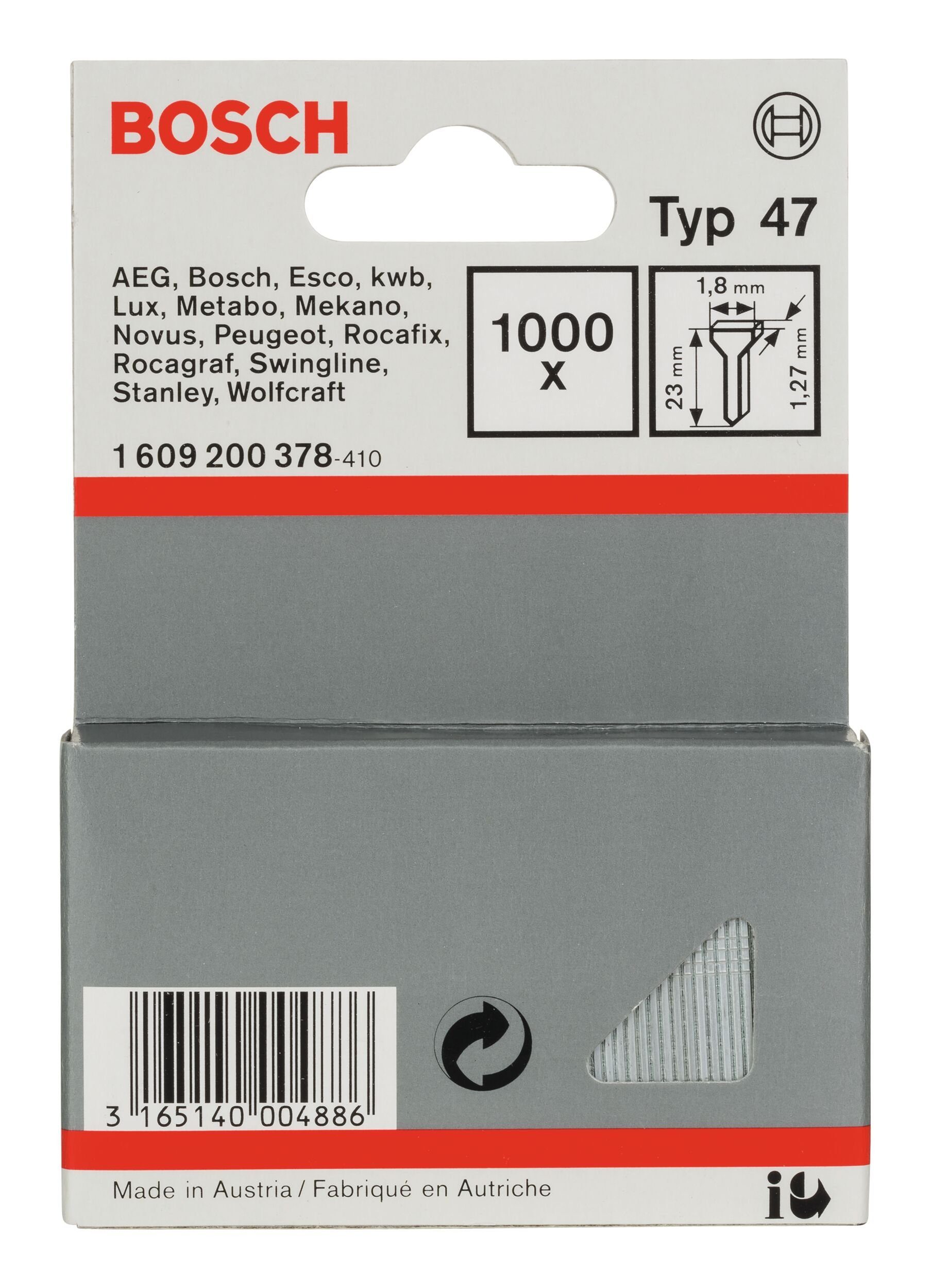 BOSCH Tackerklammer, Typ 47 Tackernagel - 1,27 x 23 x 1,8 mm - 1000er-Pack