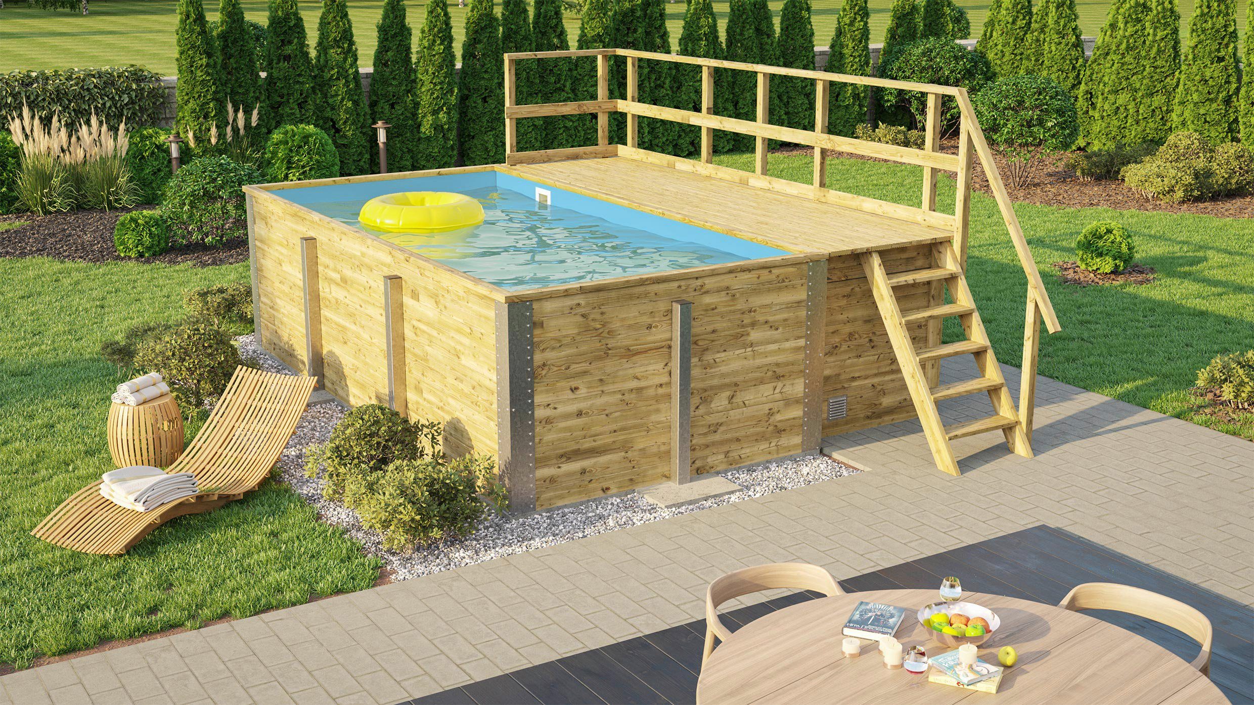 weka Rechteckpool 595 Gr.1 mit Sonnendeck und Technikraum (Set, 10-tlg), BxLxH: 309x416x116 cm. verschiedene Folienfarben