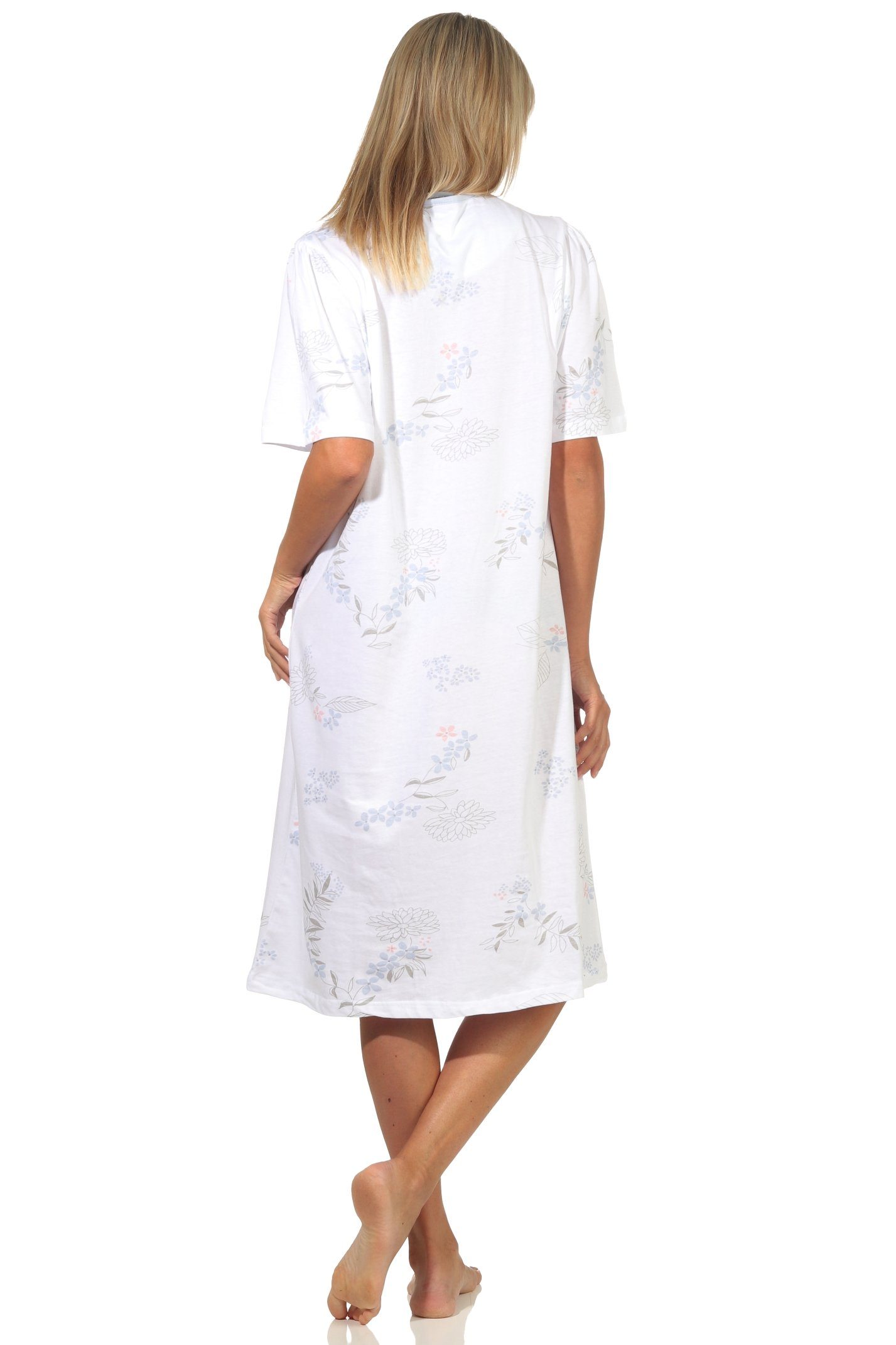 Normann Nachthemd Damen Nachthemd kurzarm klassische Design mit Knopfleiste am Hals