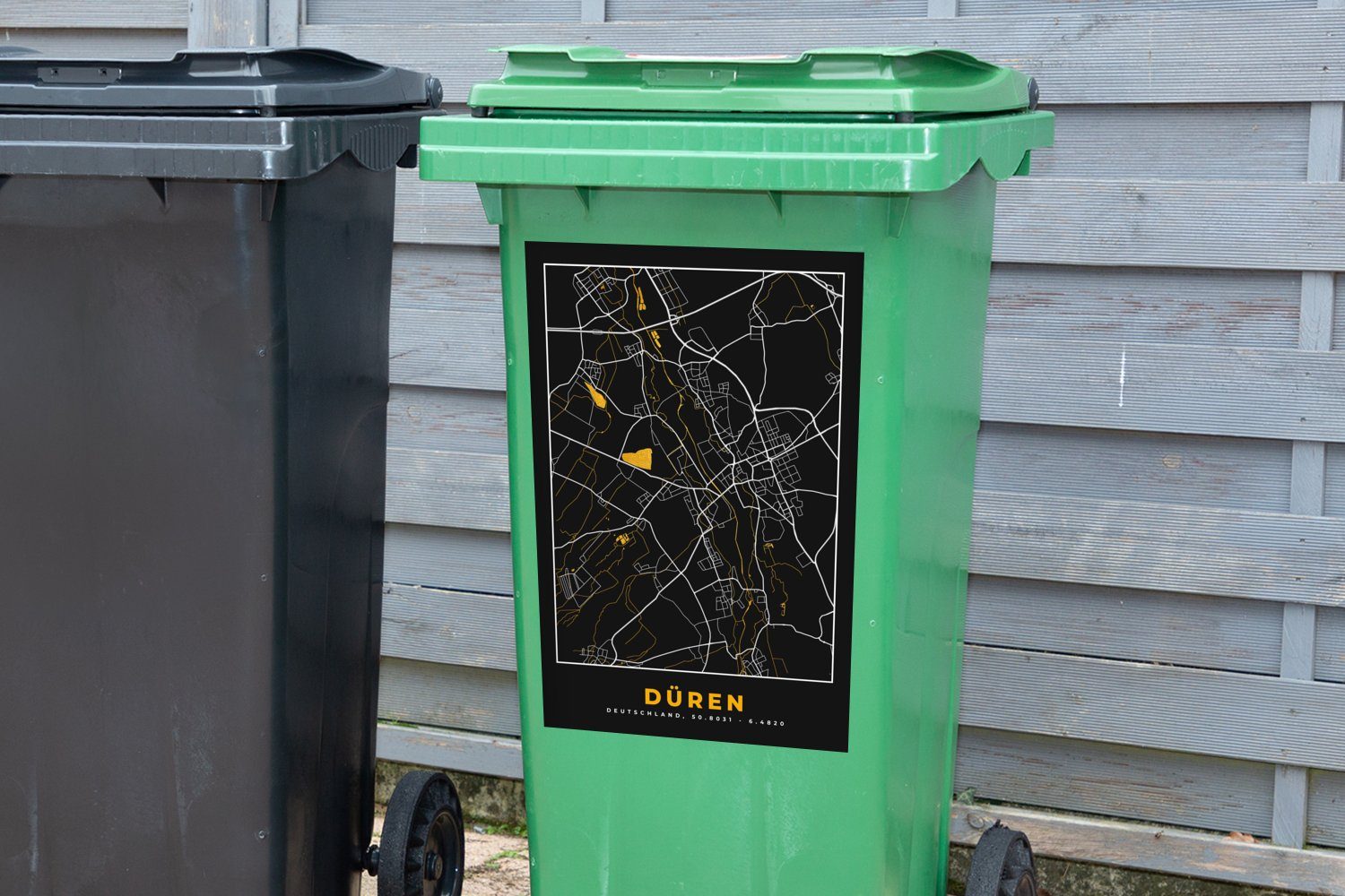 Stadtplan Deutschland Mülleimer-aufkleber, Düren MuchoWow Gold Karte - Schwarz (1 St), Sticker, - - Mülltonne, Container, und Wandsticker Abfalbehälter -