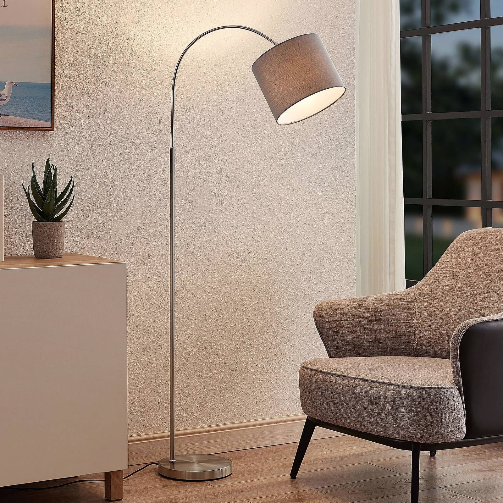 Lindby Bogenlampe Keriba, Metall, Alu IP20, 1 x 15 W LED