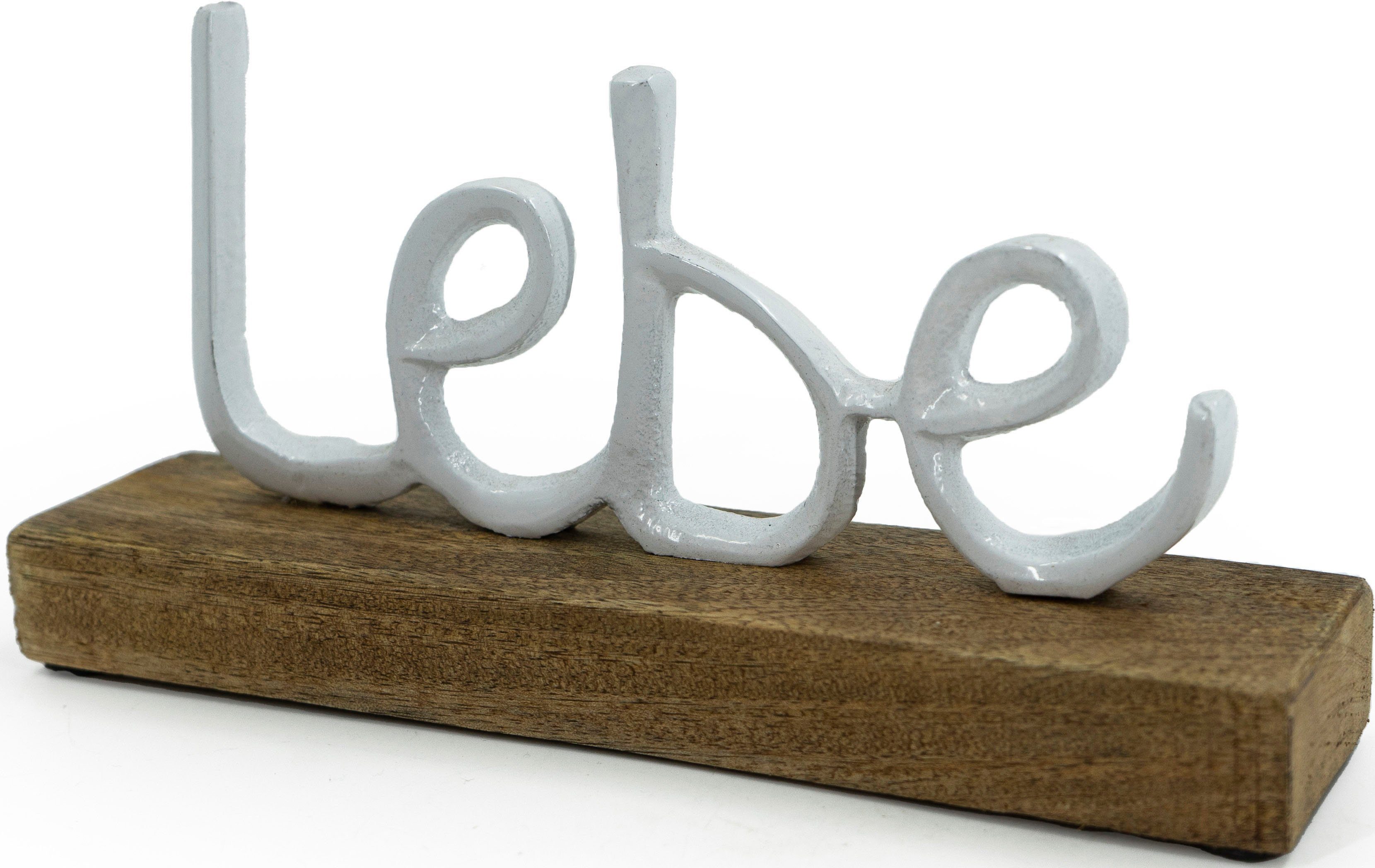 Lache aus Liebe, (3 St), LIVING Lebe, Deko-Schriftzug Holz weiß NOOR und Aluminium