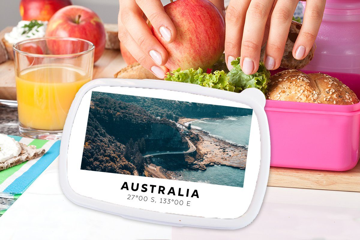 (2-tlg), für Kunststoff Australien MuchoWow Snackbox, Brotdose Brotbox Schnellstraße - Kunststoff, Mädchen, Sommer, Lunchbox rosa Kinder, Erwachsene, - Meer -
