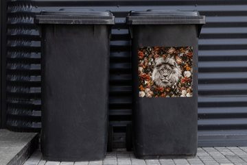 MuchoWow Wandsticker Blumen - Löwe - Porträt (1 St), Mülleimer-aufkleber, Mülltonne, Sticker, Container, Abfalbehälter