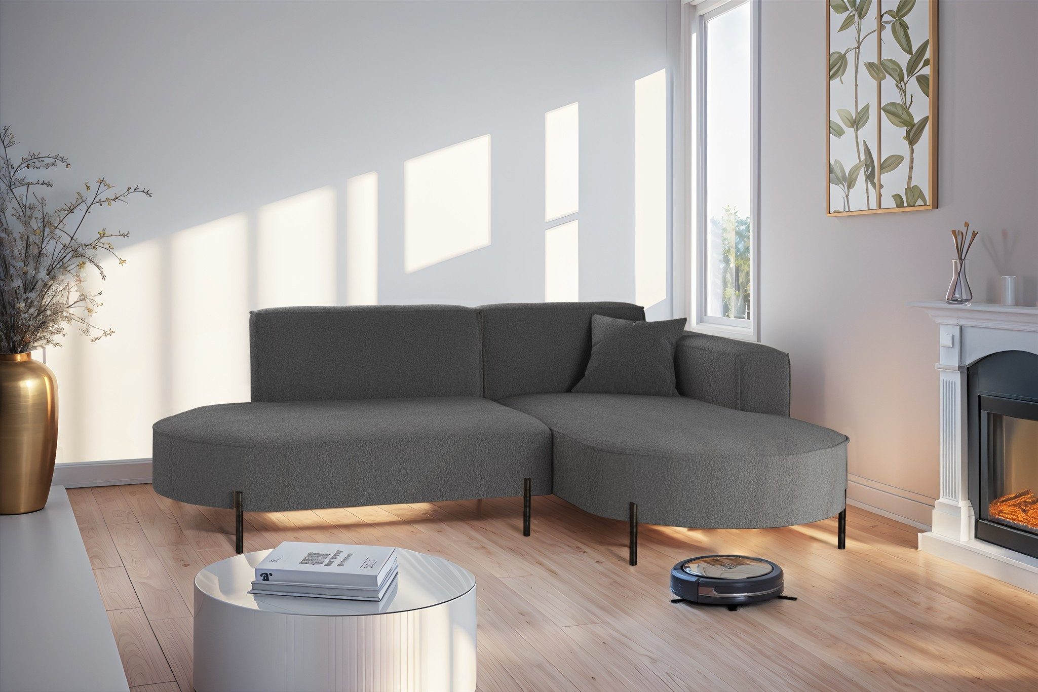 Fun Möbel Ecksofa Sofa VALENCIA XS in Stoff Quelle, Ottomane Links oder Rechts, für Saugroboter geeignet