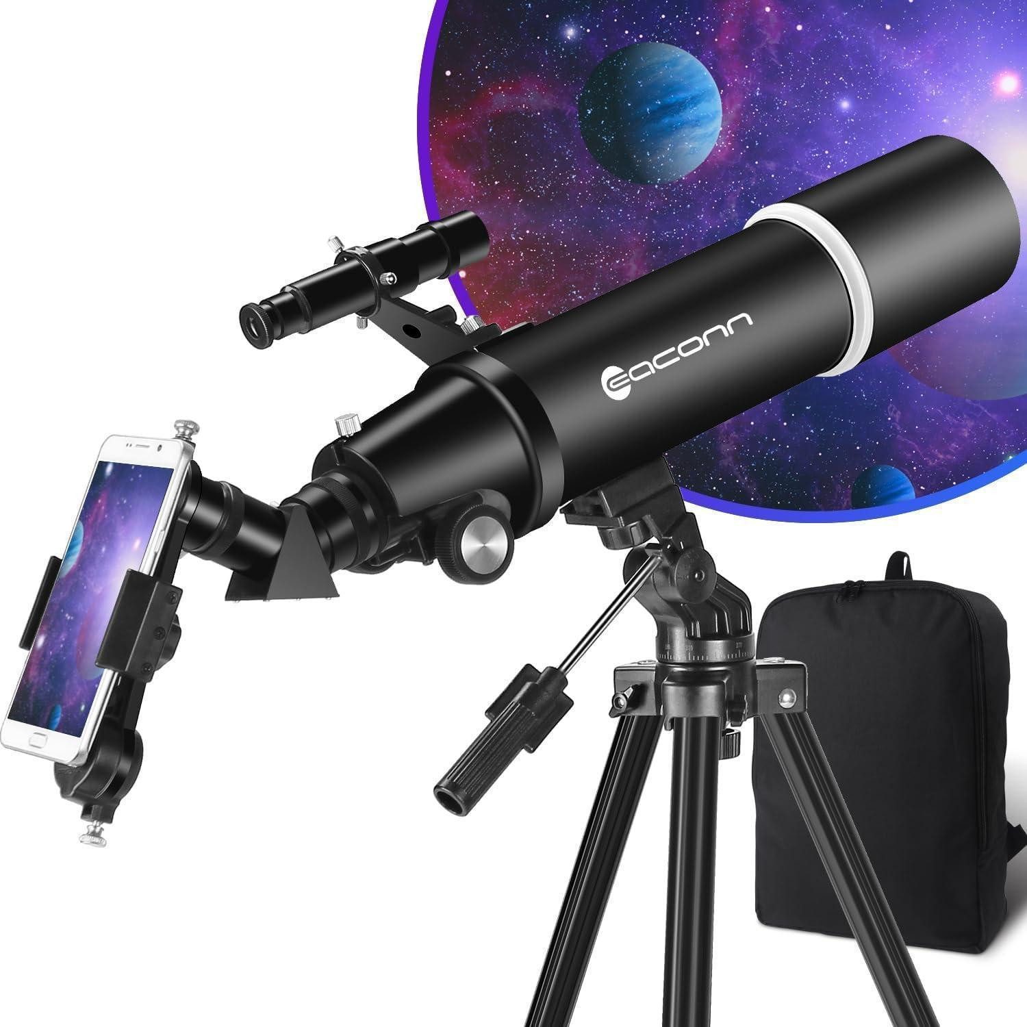 LuxusKollektion Linsenteleskop Teleskop 80mm 600mm Anfänger Stativ Telefonadapter Black