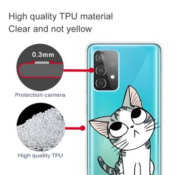 Wigento Handyhülle Für Samsung Galaxy A32 5G Silikon Case TPU Motiv Katze Schutz Muster Tasche Hülle Cover Etuis Zubehör