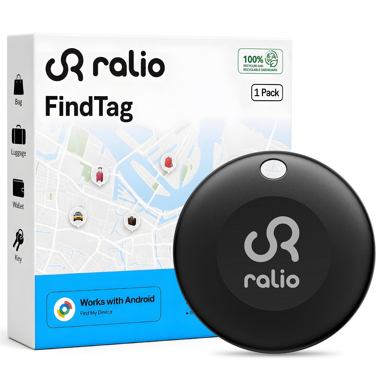 Ralio Bluetooth Tracker Android, kompatibel mit Google Find My Device GPS-Tracker (Smart Tag ohne Abo, für Schlüssel, Geldbörse, Tasche, Rucksack,Fahrrad)