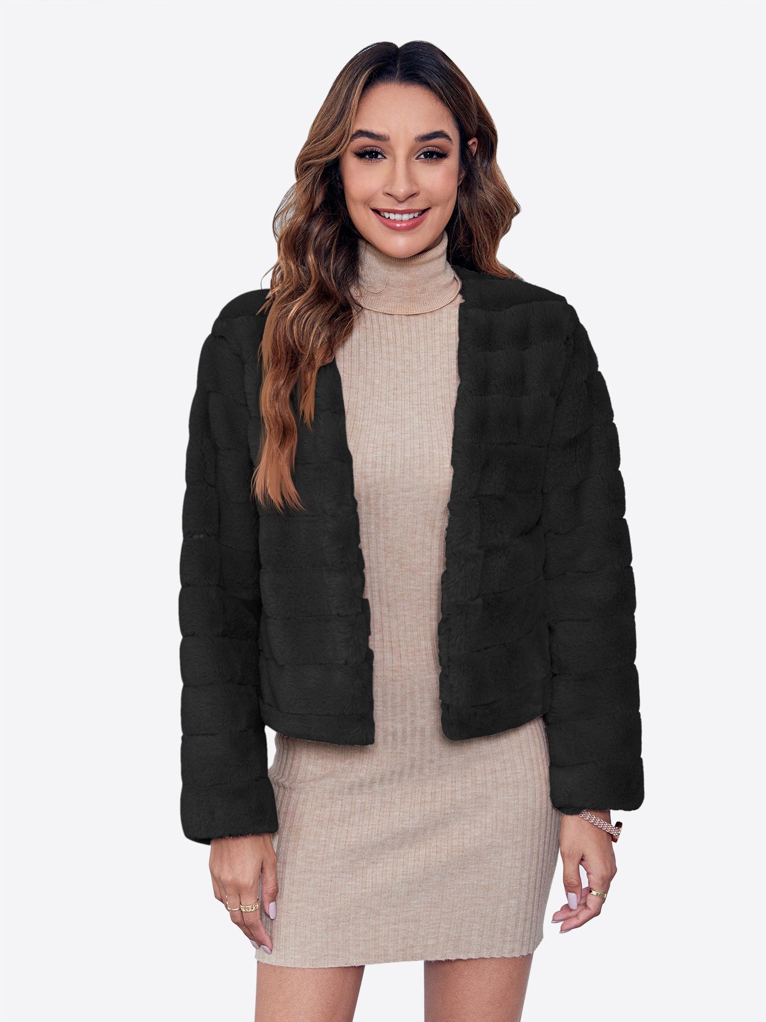 Imily Bela Fellimitatjacke Damen kurze Freizeitjacke (Packung, 1-St., 1per-Pack) casual
