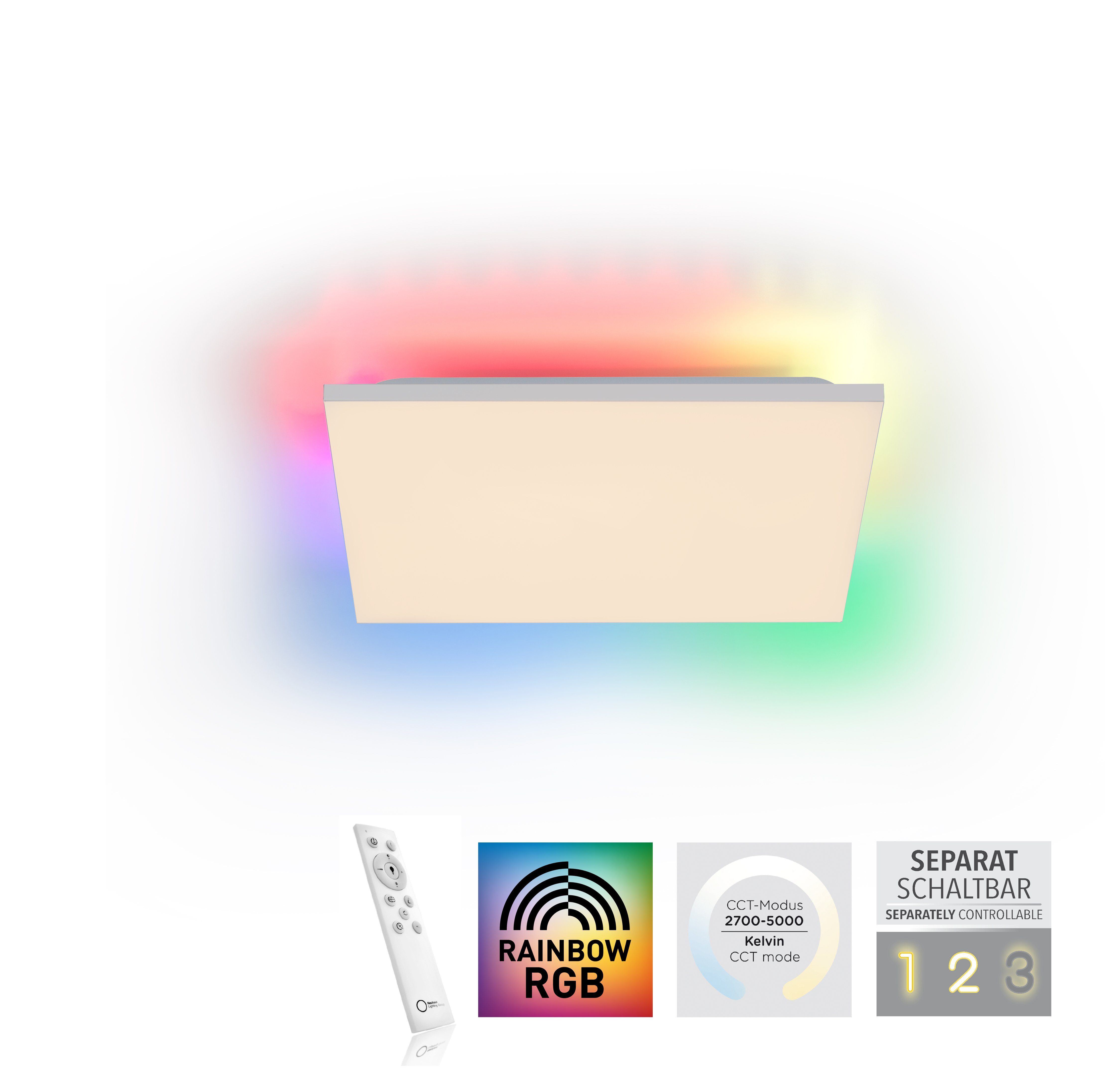 Direkt warmweiß Leuchten dimmbar über RGB-Rainbow, Fernbedienung LED LED, über - CCT fest CONRAD, kaltweiß, Deckenleuchte Fernbedienung, integriert, -