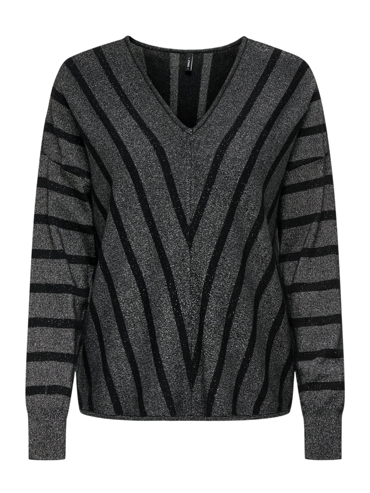 ONLY Strickpullover grau,Casual,Viskose,Gestreift,V-Ausschnitt,Lang,Regular Fit