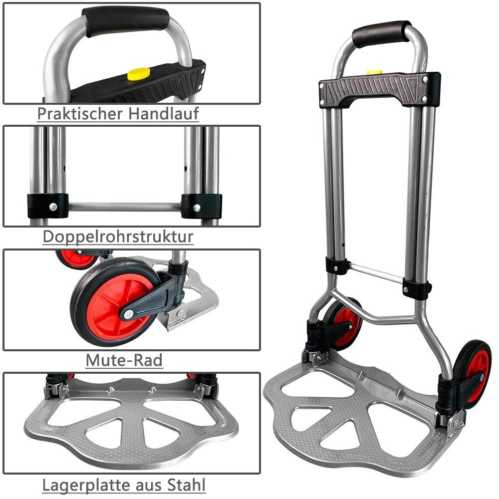 FIVMEN Sackkarre Klappbare Transportkarre Handkarre Rucksack Trolley, Gepäckwagen mit Ausziehbarem Griff belastbar bis 60 kg – Bild 4 von 5
