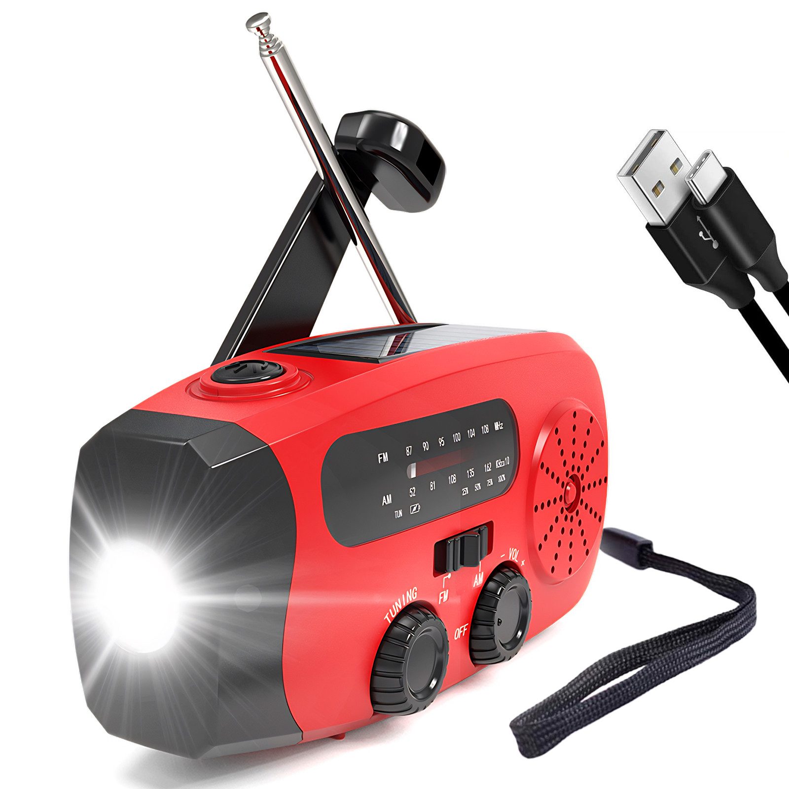 Rayofi Solar Radio,AM/FM notfallradio, Kurbelradio mit powerbank Notfallradio (Tragbares radio mit handy ladefunktion, Survival radio, 6 W, LED Taschenlampe, SOS Alarm und Handkurbel Dynamo für Camping, Reisen)