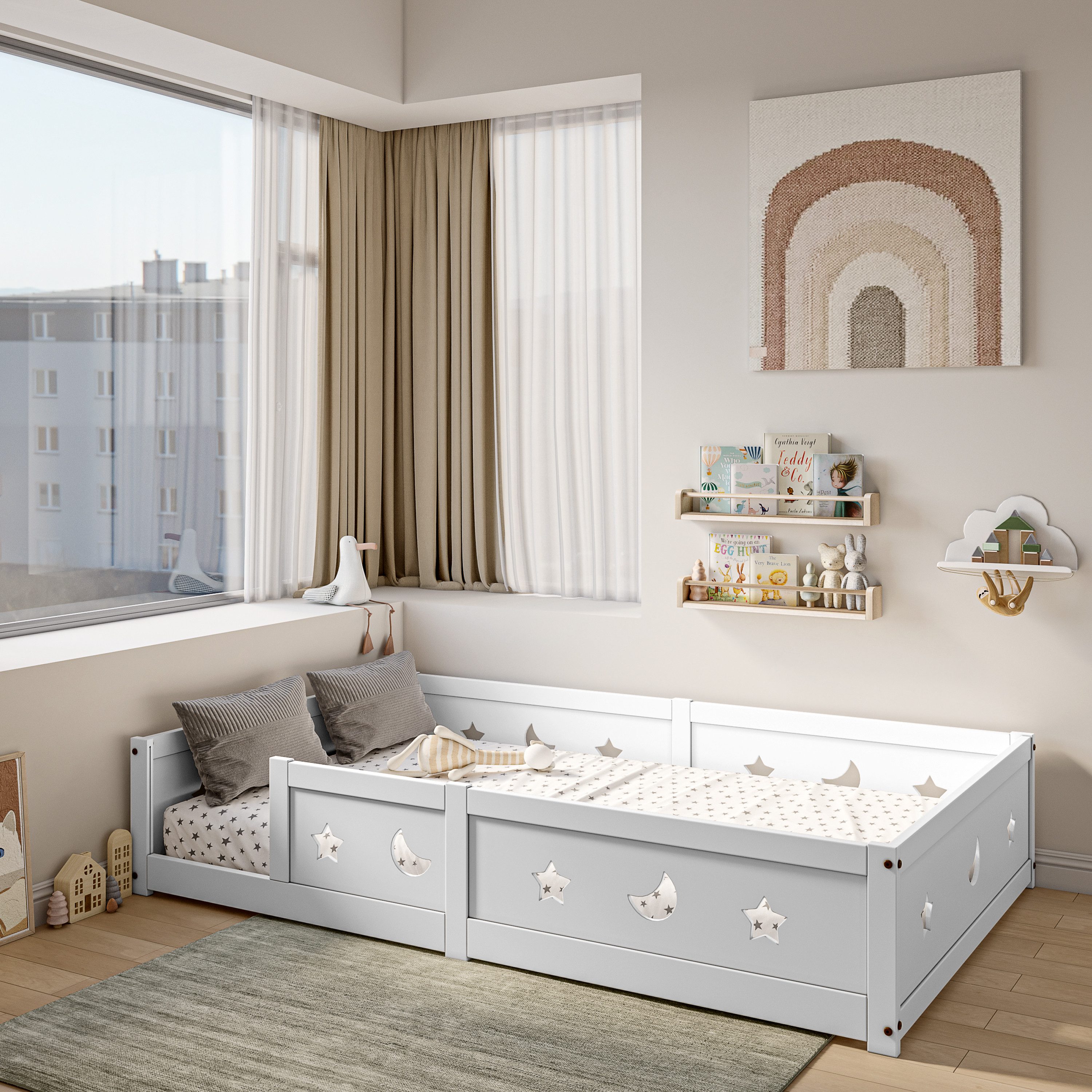 SEEZSSA Einzelbett Massivholzbett Holzbett Weiß Einzelbett günstig online kaufen