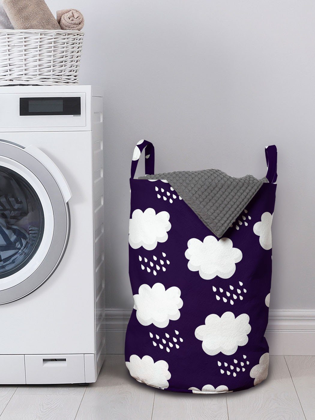 Abakuhaus Wäschesäckchen Wäschekorb mit Kumulus-Wolken Waschsalons, Regen Griffen Raining Kordelzugverschluss für