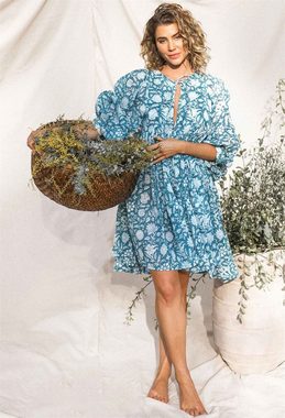 ZWY Sommerkleid Damen-Kleid mit V-Ausschnitt, lockerem Blumenmuster und großem Rock (Kleider, Frühlings- und Sommerkleider, Damenbekleidung)