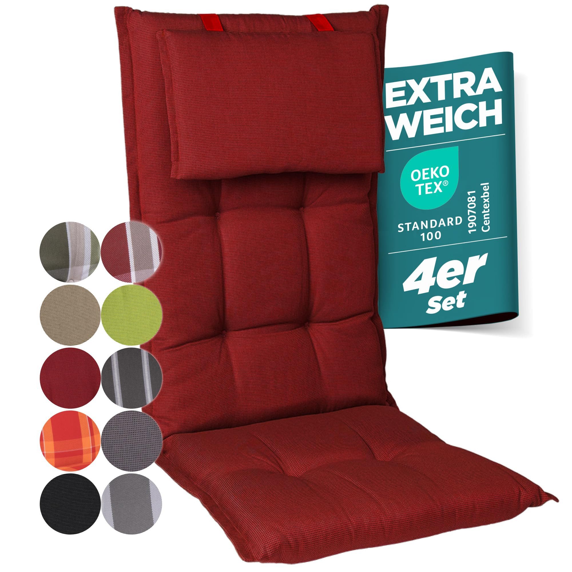 Gardisun Auflagekissen Gartenstuhlauflagen Polyacryl 8cm Hoch, Kopfteil, (Extra dicke Sitzauflage, 1-8er Set, versch. Muster)