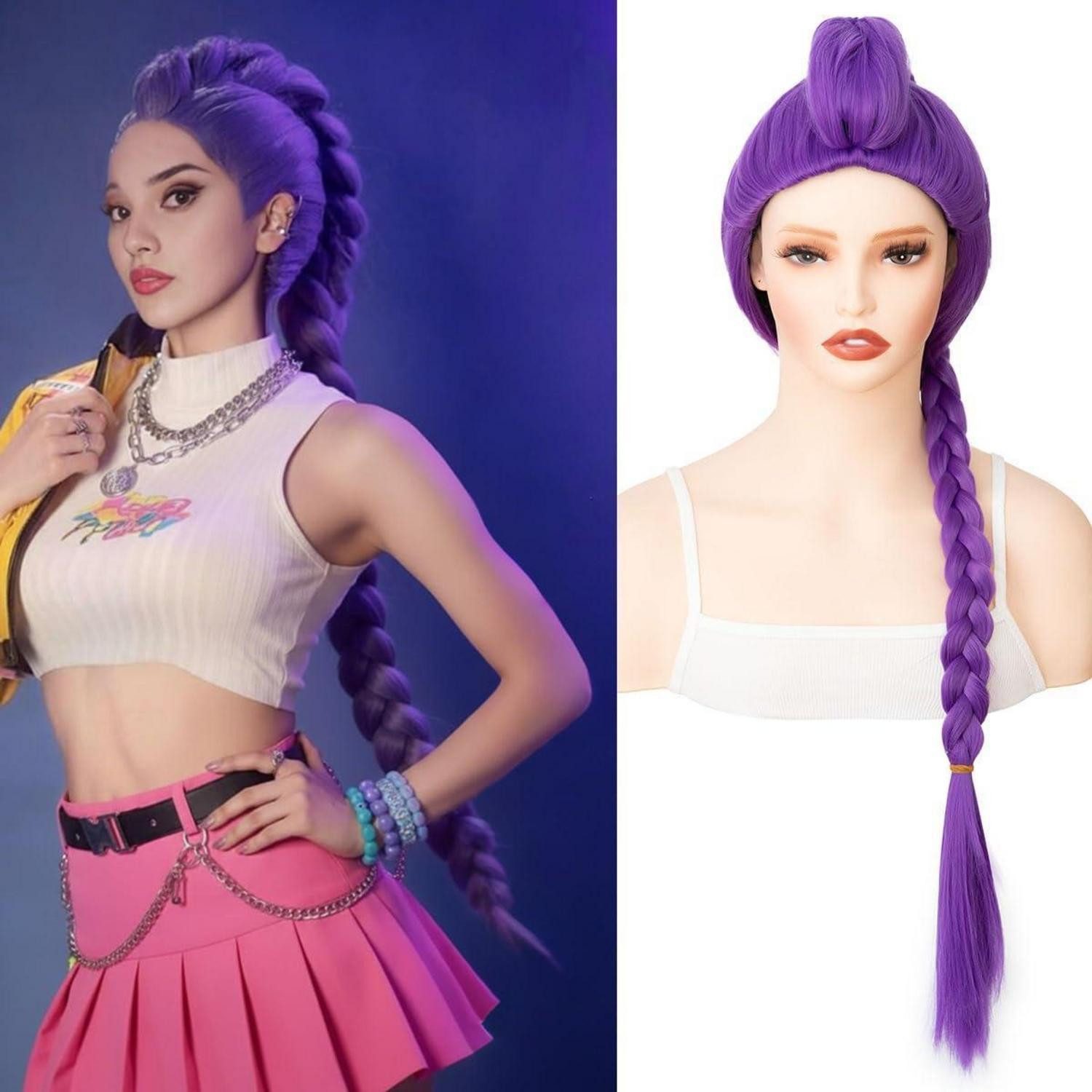 LuxusKollektion Kostüm-Perücke Perücken lila Damen 100cm Karneval Cosplay Halloween Dunkellila