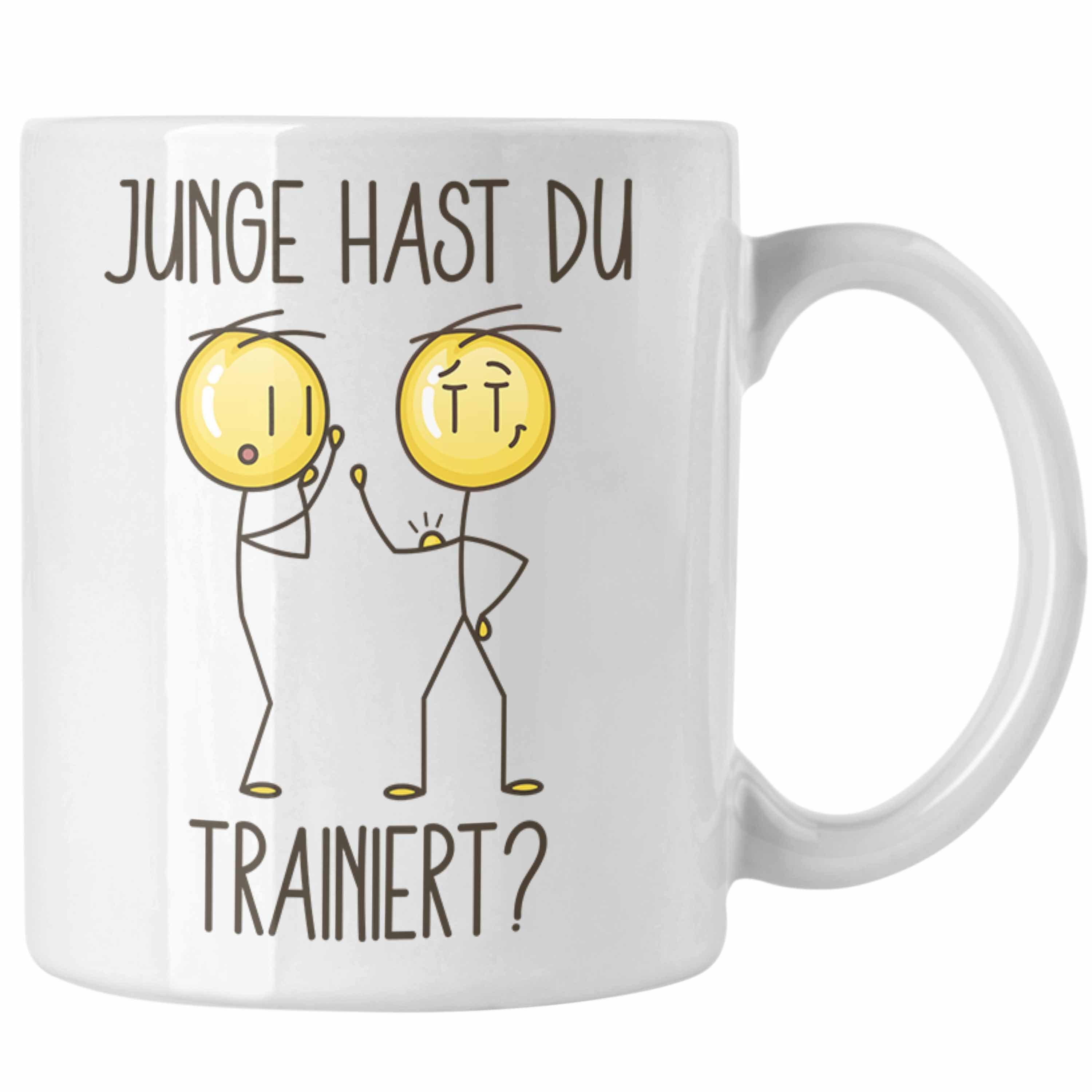 Trendation Tasse Junge Hast Du Trainiert Tasse Lustige Pumper Gym Geschenkidee Kaffeeta Weiss