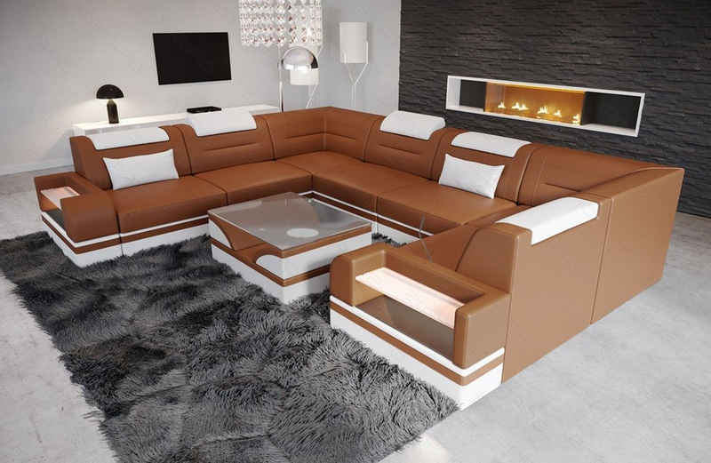 Sofa Dreams Wohnlandschaft Leder Designer Sofa Trivento U Form Ledersofa, Couch wahlweise mit Bettfunktion