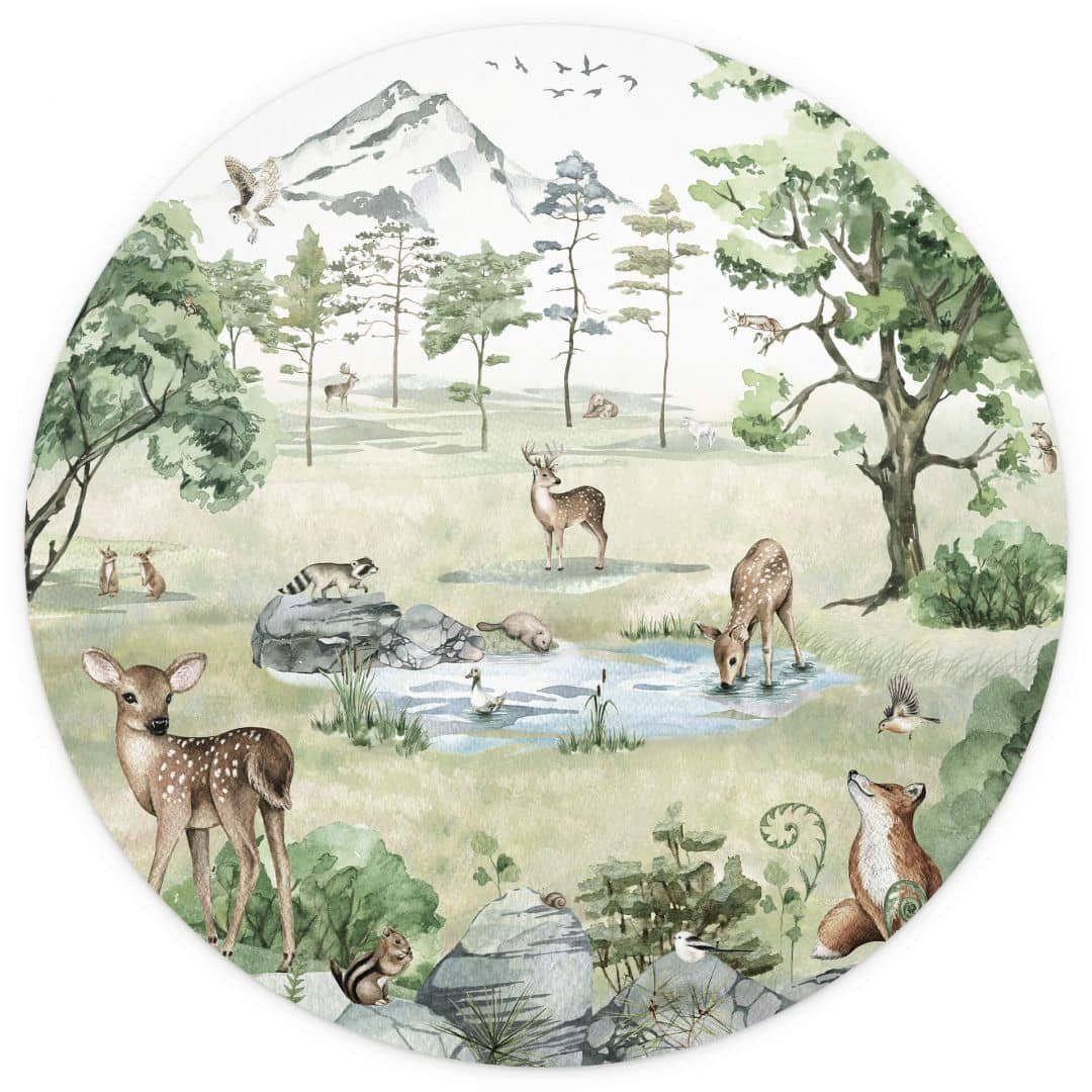 K&L Wall Art Fototapete Kikki Belle - Wald der Rehe, Vliestapete, rund, Wal günstig online kaufen