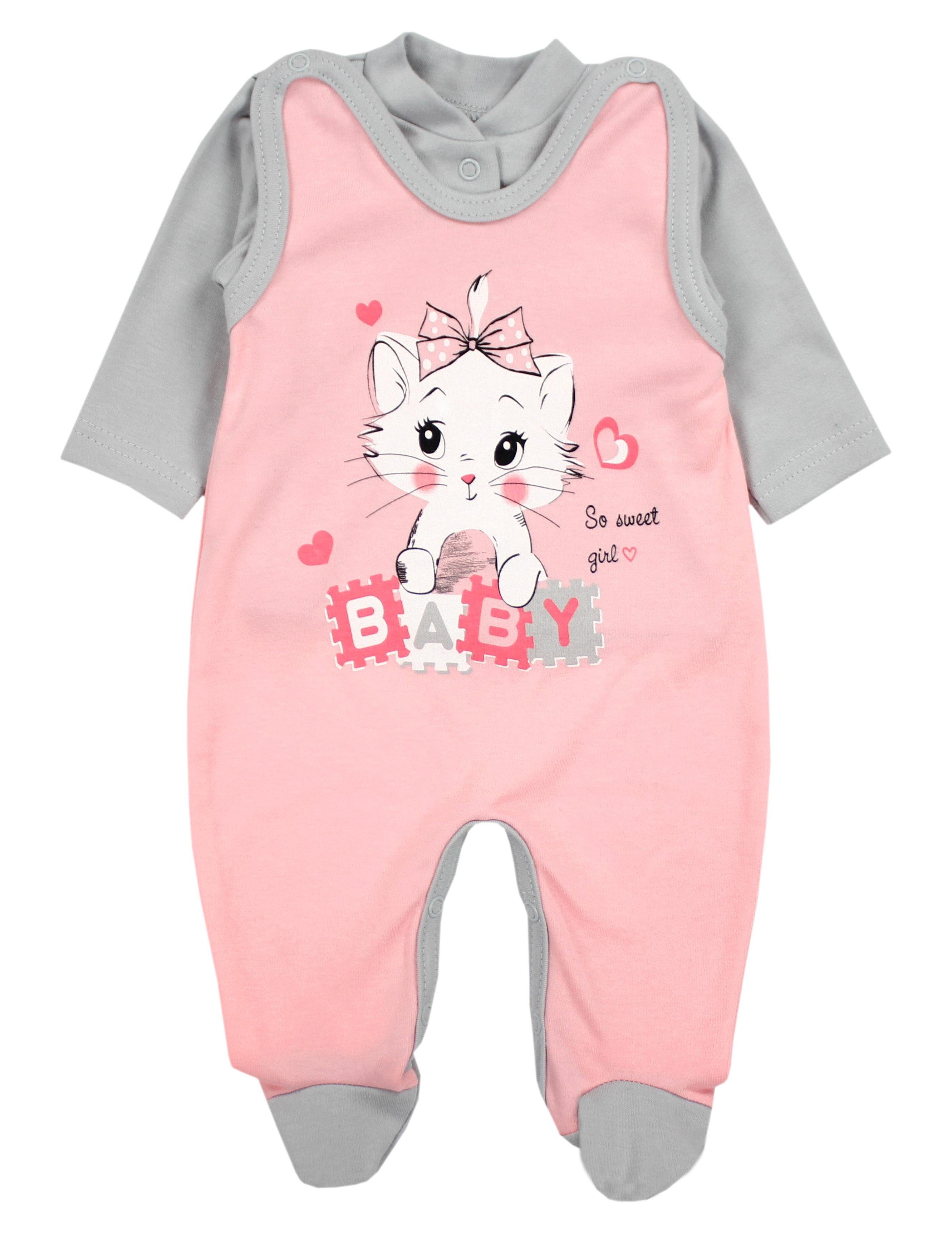 TupTam Strampler TupTam Baby Mädchen mit Jungen Aufdruck Katze Grau Langarmshirt / Strampler Spruch Aprikose