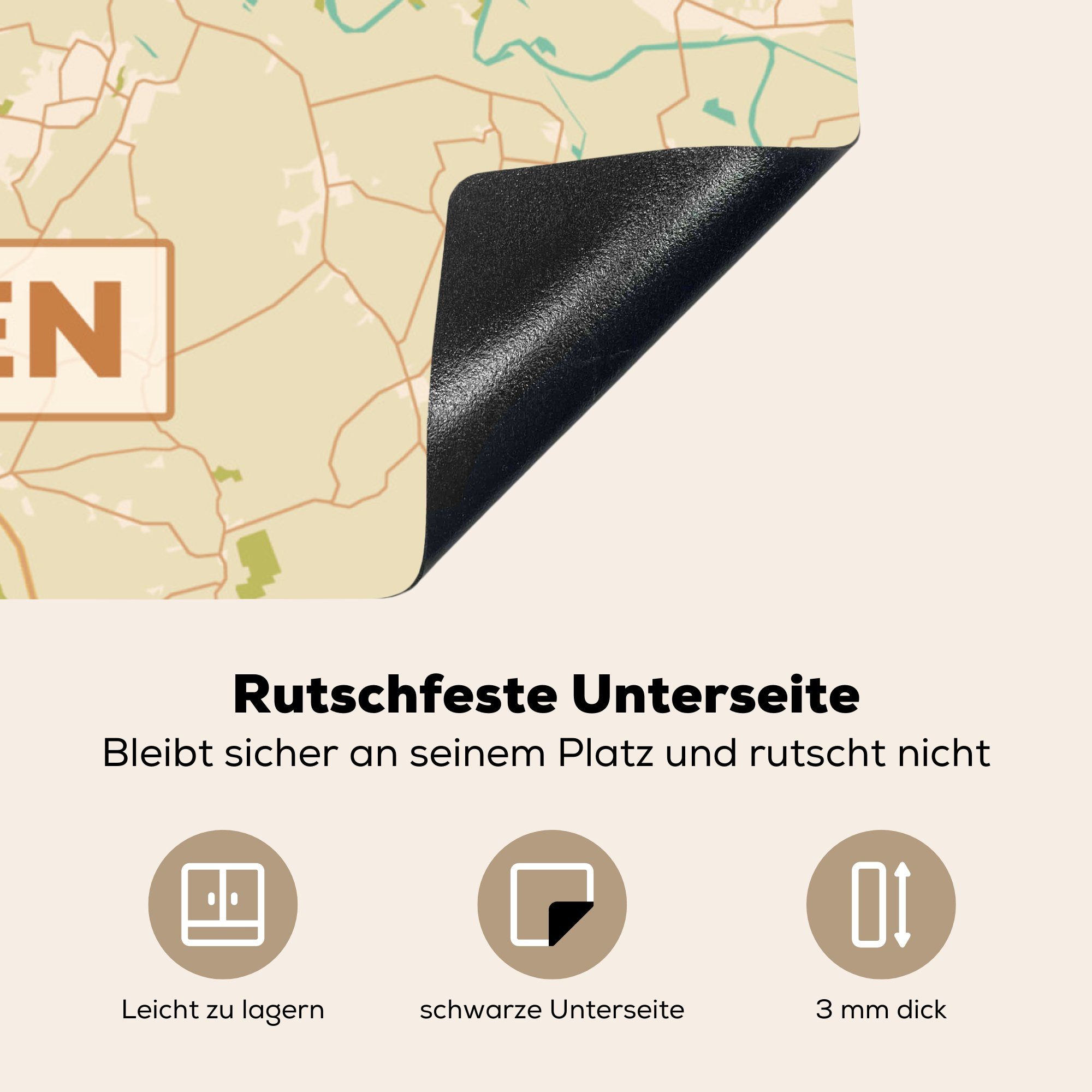 MuchoWow Arbeitsplatte 78x78 Jahrgang Bremen (1 Vinyl, cm, tlg), Stadtplan, küche - - - Herdblende-/Abdeckplatte Karte Ceranfeldabdeckung, für