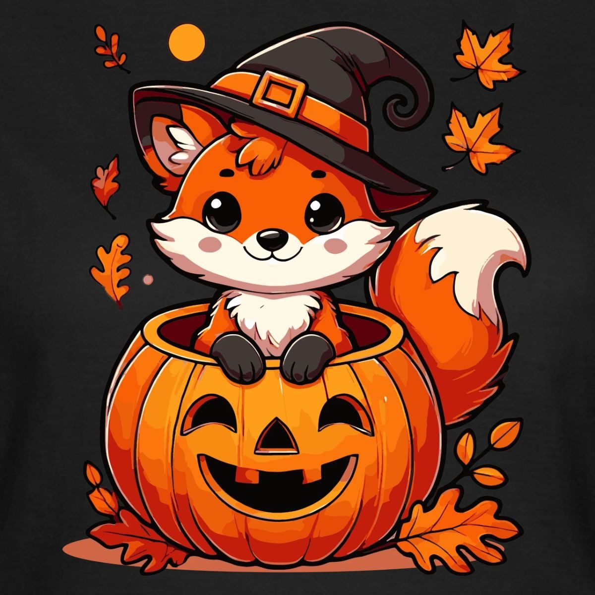 Spreadshirt T-Shirt Süßer Halloween Fuchs Im Kürbis Mit Hexenhut Frauen T-Shirt (1-tlg) Slim Fit, fällt klein aus