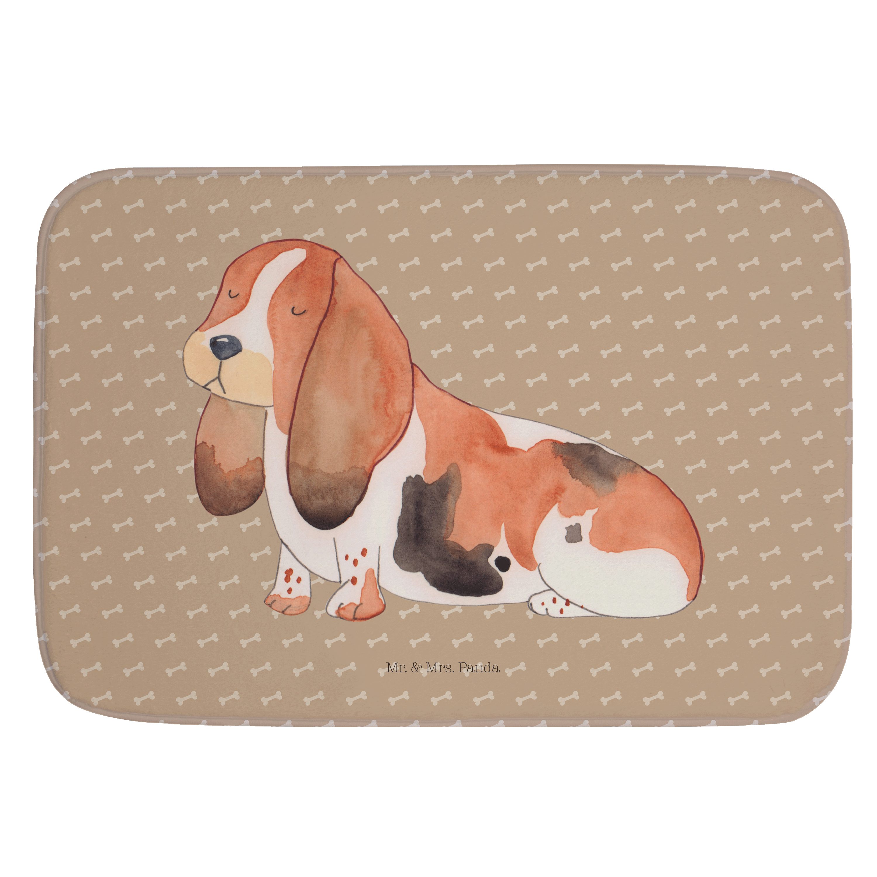 Badematte Hund Basset Hound - Hundeglück - Geschenk, lange Ohren, Sprüche, gesc Mr. & Mrs. Panda, Höhe 1 mm, 100% Polyester, rechteckig, Einzigartiges Design