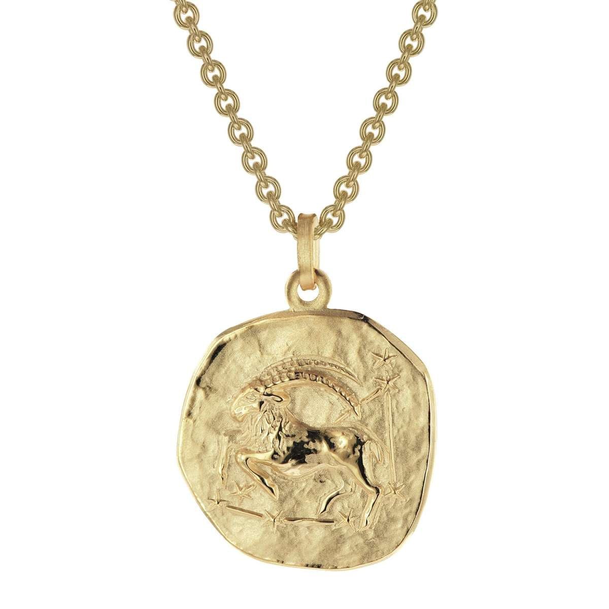 trendor Kette mit Anhänger 39070-01, Steinbock Sternzeichen Ø 20 mm Herrenkette Gold auf Silber