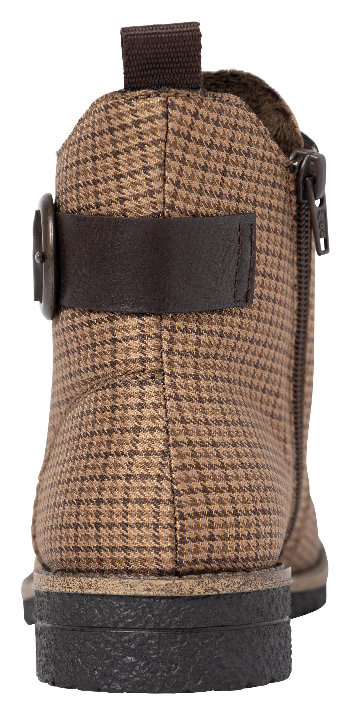 Rieker Schnürboots Schnürstiefelette in Karo-Optik, mit Zierschnalle und Glitzerdetails – Bild 2 von 5