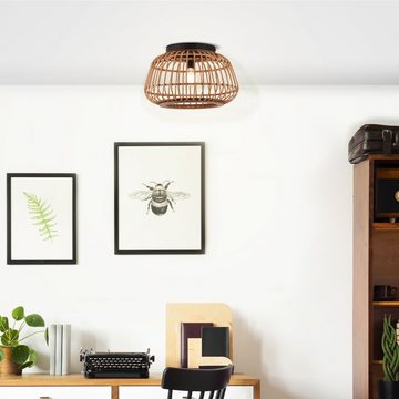 Home affaire Deckenleuchte Grazay, ohne Leuchtmittel, Deckenlampe mit 40cm Durchmesser, Schirm aus Rattan - schwarz/natur