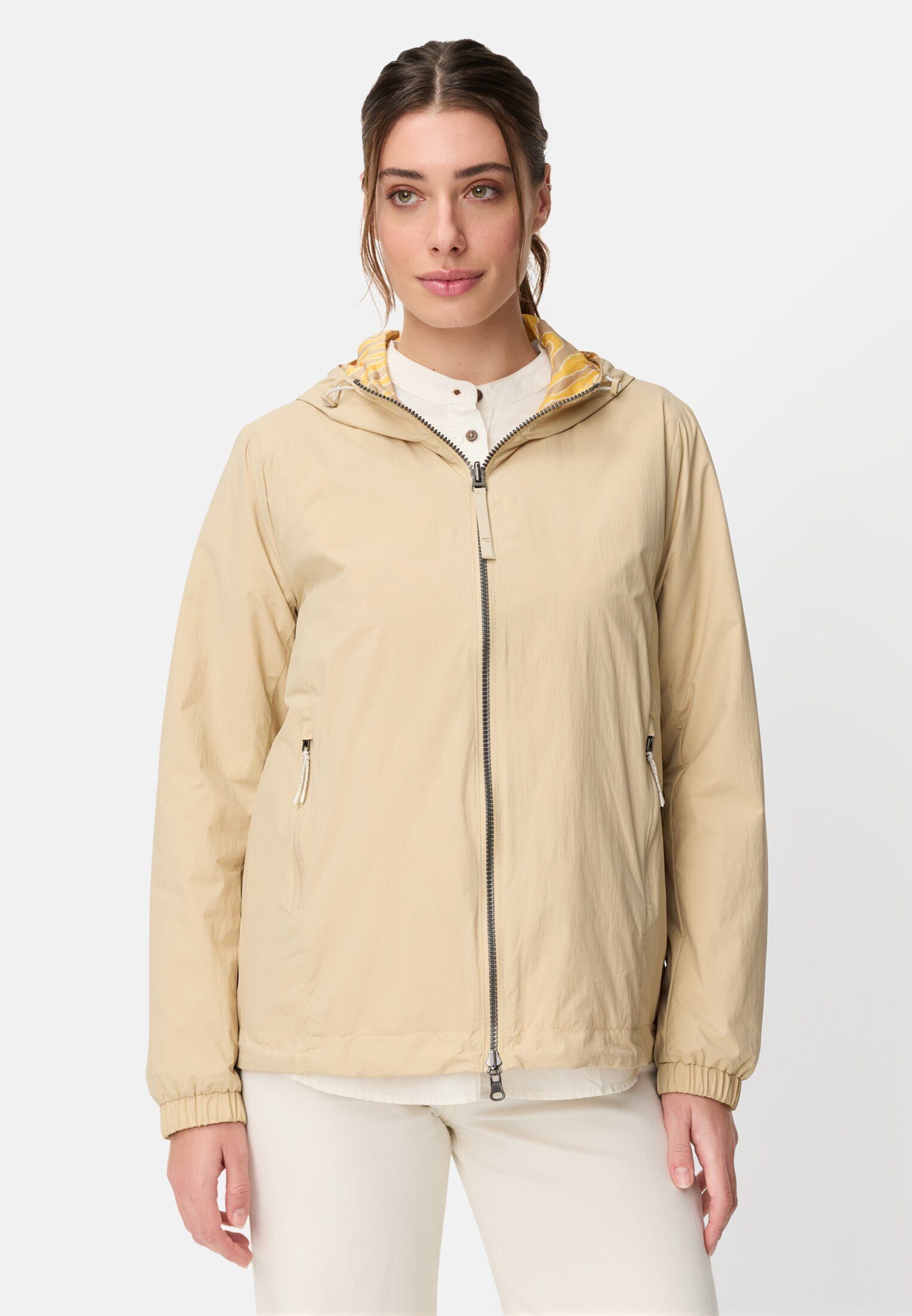 camel active Outdoorjacke mit Allover-Print und unifarbener Seite Langarm