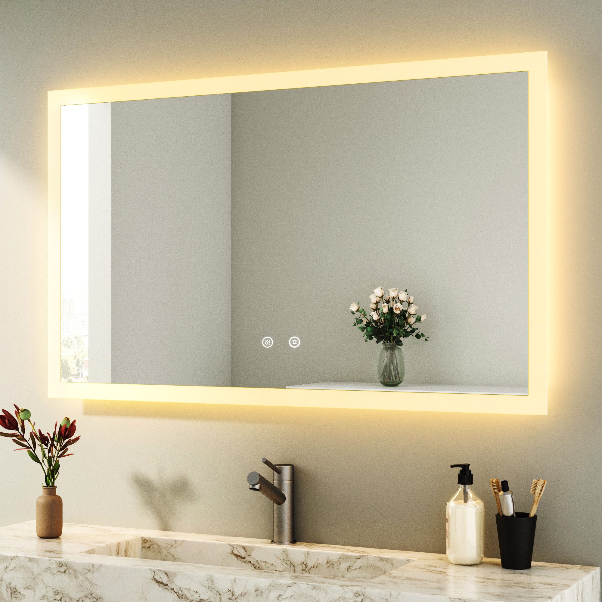WDWRITTI Badspiegel LED Badezimmerspiegel mit Beleuchtung Spiegel groß 100-120cm (Kaltweiß,Neutral,Warmweiß, Speicherfunktion, Helligkeit dimmbar, Anti-Fog), 4mm HD gehärteter Spiegel