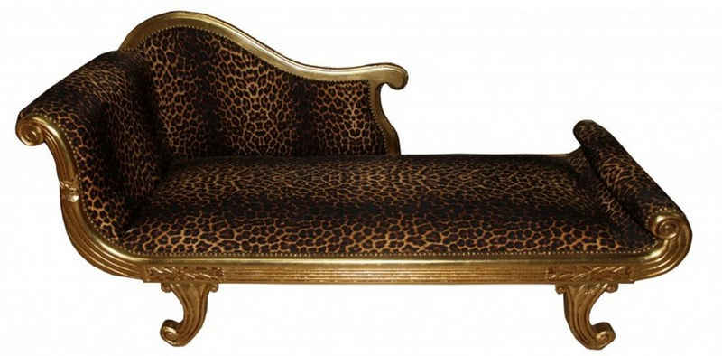 Casa Padrino Chaiselongue Barock Chaiselongue Modell XXL Leopard / Gold- Antik Stil