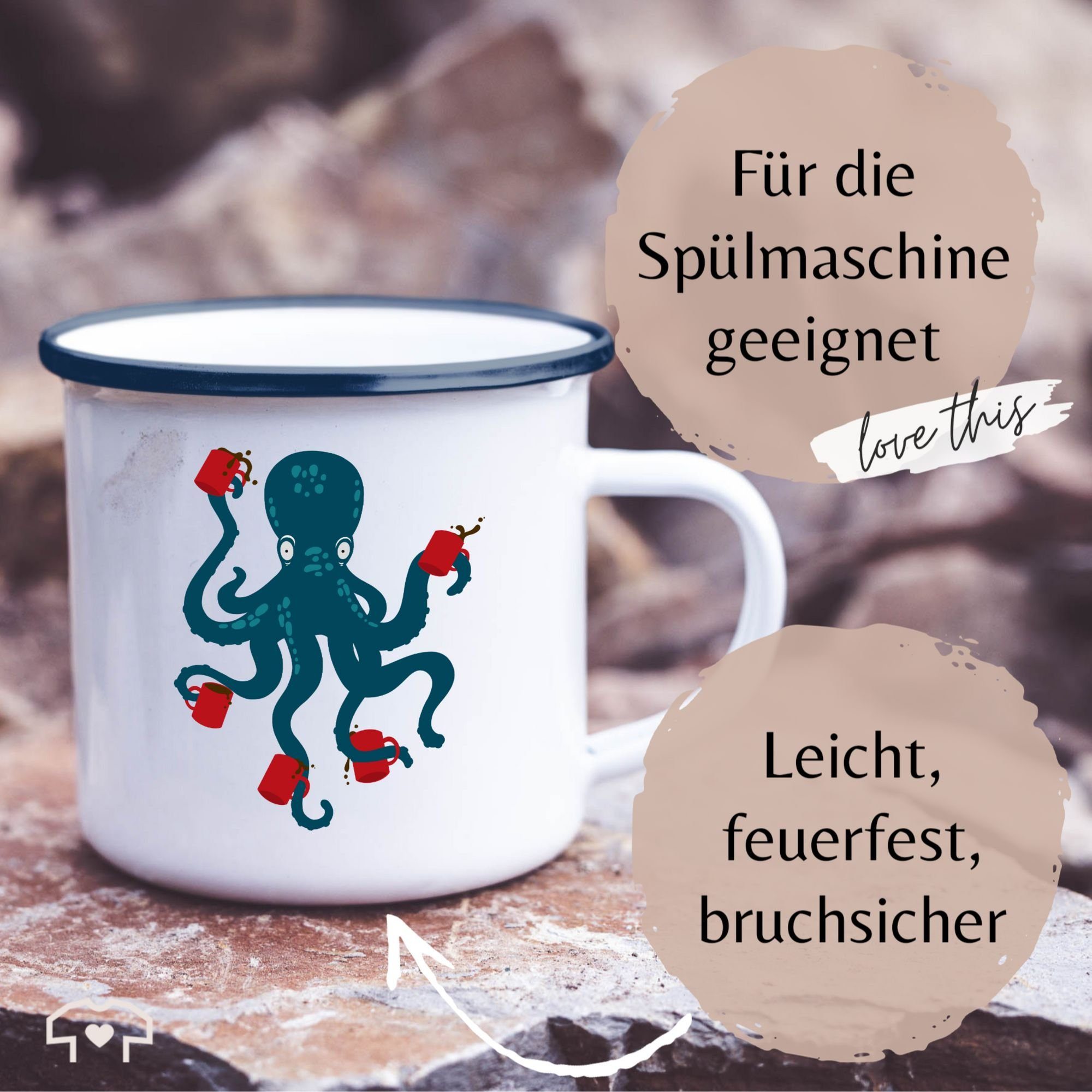 Coffee, 1 Octopus Stahlblech, Tasse Krake Kaffee Blau Shirtracer Statement Weiß