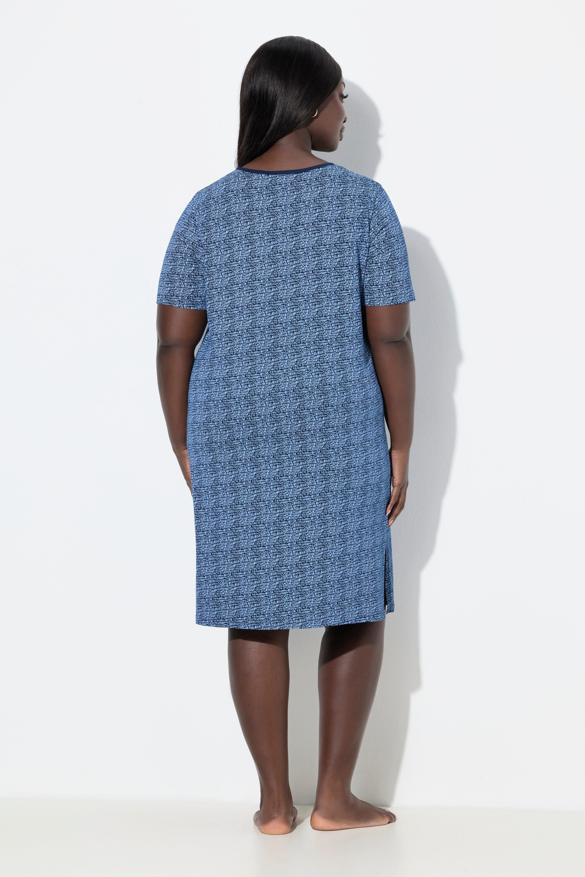 Ulla Popken Bigshirt Nachthemd Muster Rundhalsausschnitt Halbarm