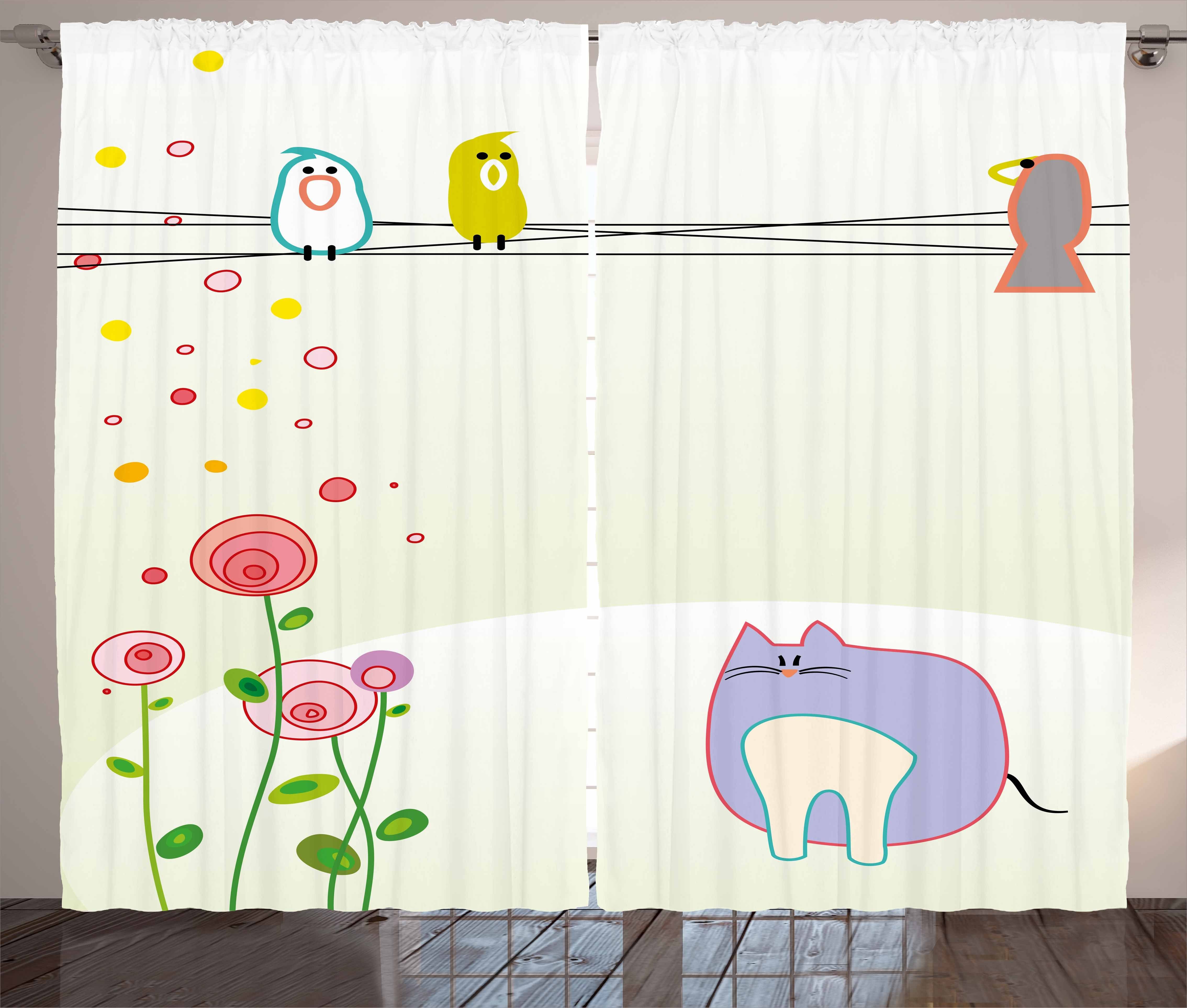 Haken, Abakuhaus, Katze Vorhang und Gardine Vogel Kleinkind Schlafzimmer mit Blumen Kräuselband Schlaufen