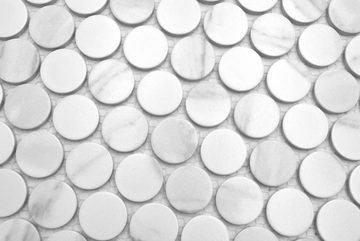 Mosani Mosaikfliesen Keramik Mosaikfliese Knopf Loop Penny Rund Cararra weiß grau