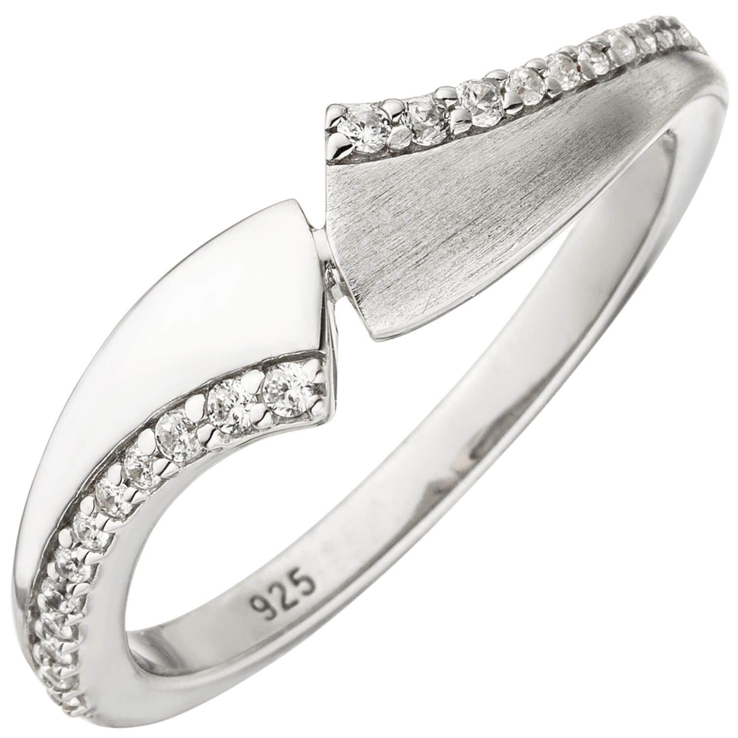 Schmuck Krone Silberring Ring eleganter Damenring mit weißen Zirkonia 925  Silber, Fingerschmuck teilmatt, Silber 925