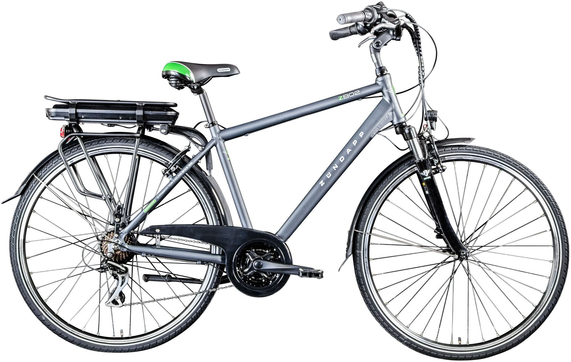 Zündapp E-Bike Trekkingrad Z802 Herren, 21 Gang Shimano Altus RD-M310 Schaltwerk, Kettenschaltung, Heckmotor, 374 Wh, Pedelec, Elektrofahrrad für Herren