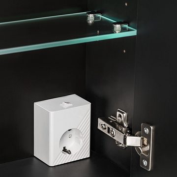 Lomadox Spiegelschrank PUEBLA-56-BLACK 180cm, LED-Beleuchtung, matt schwarz
