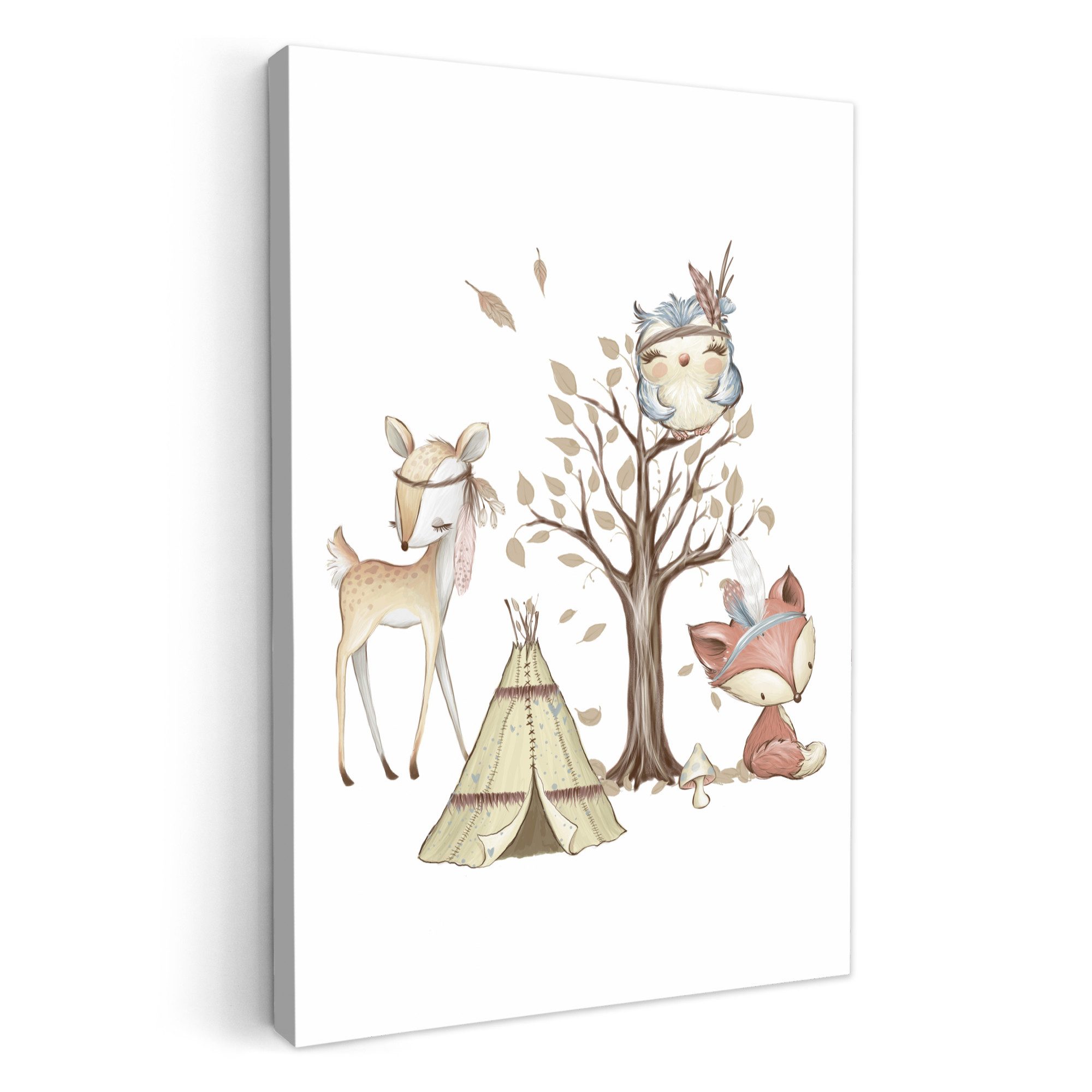 OneMillionCanvasses® Leinwandbild Wilde Tiere - Wald - Illustration, Fotodruck (1 St), Kinderzimmer Deko, Mädchen und Jungen Bilder 20x30 cm