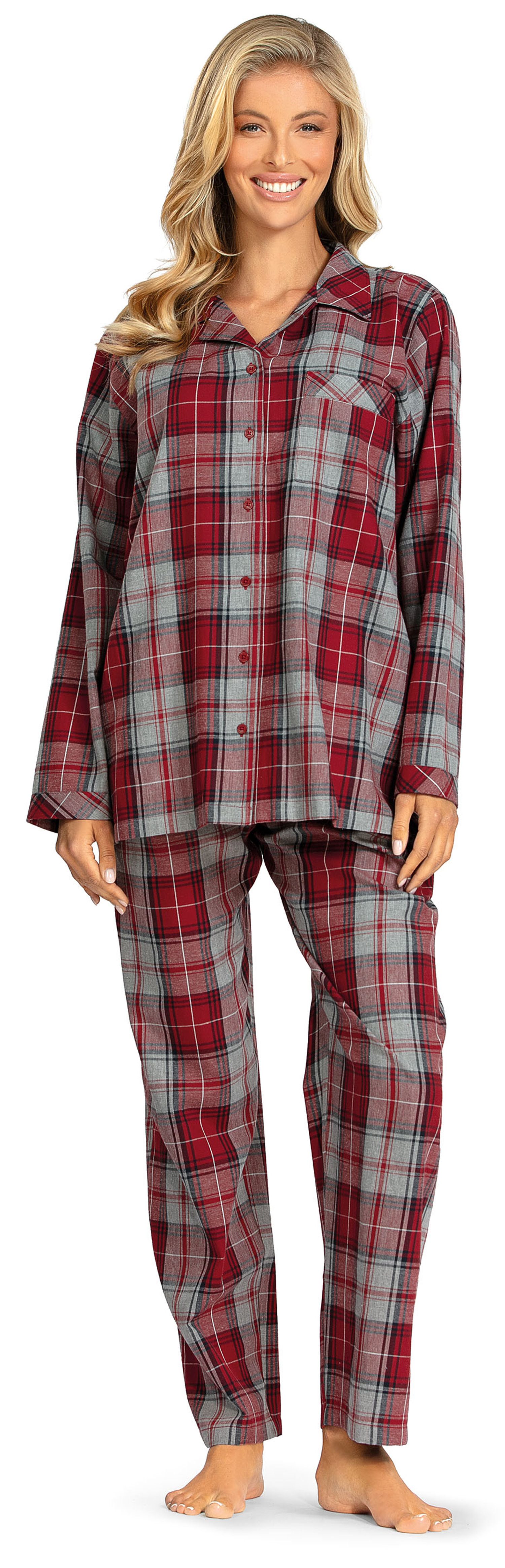 comtessa Schlafanzug Damen Flanell Pyjama geknöpft (2 tlg) Baumwolle
