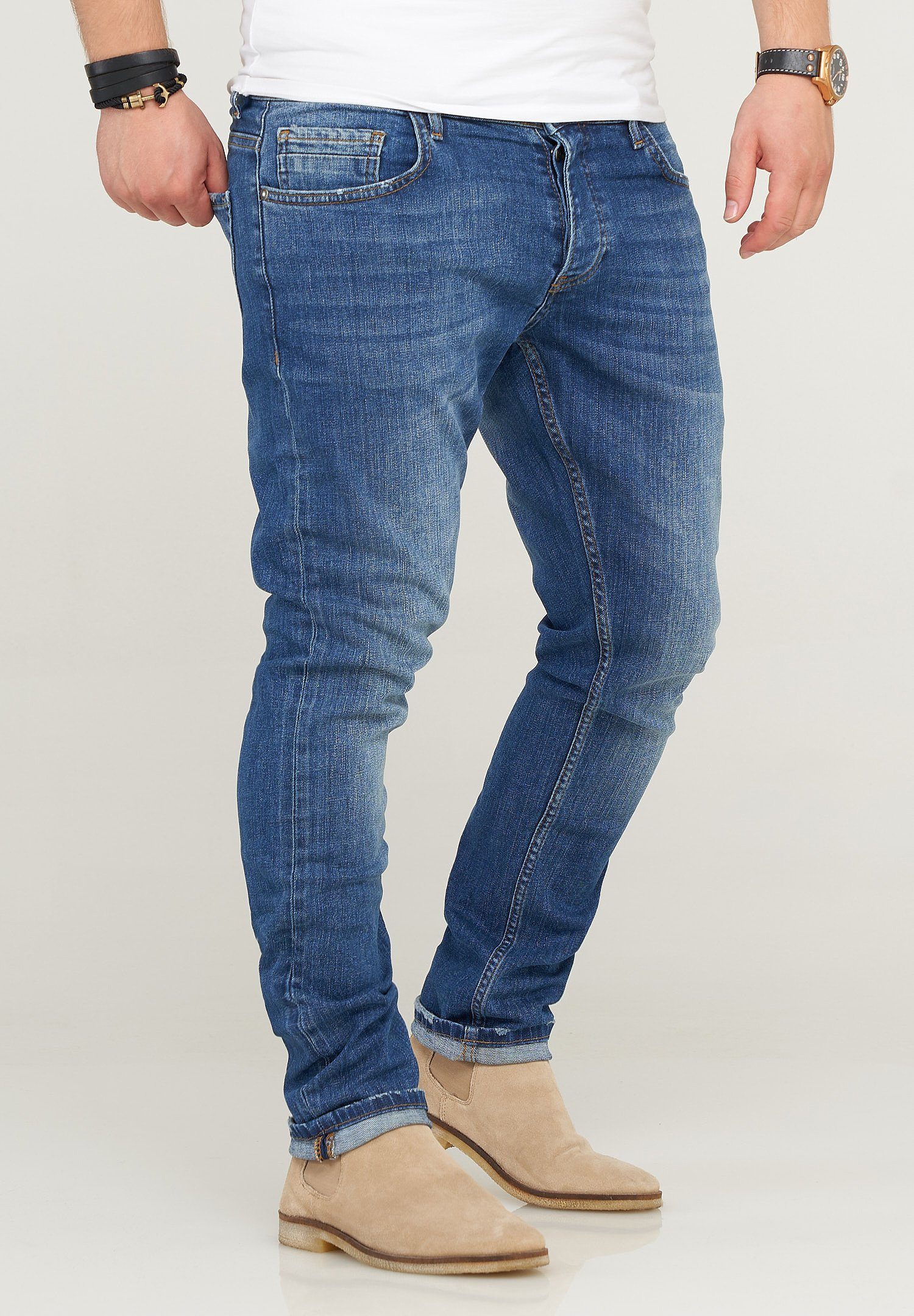 Dunkelblau Slim-fit-Jeans Stone-Washed Reese & R&RELY Rello