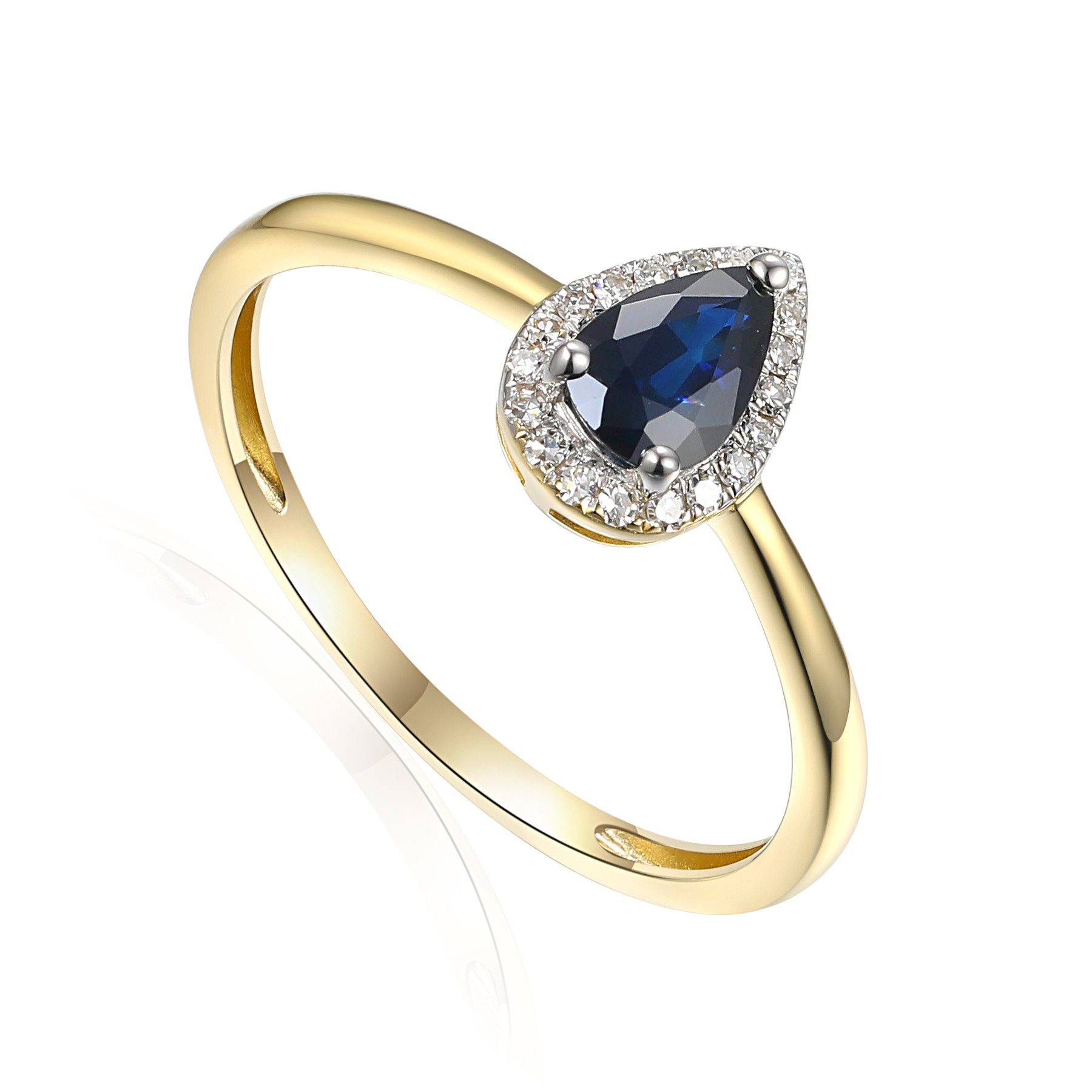 Solitärring 585er Gelbgold Damenring mit Saphir und Diamanten