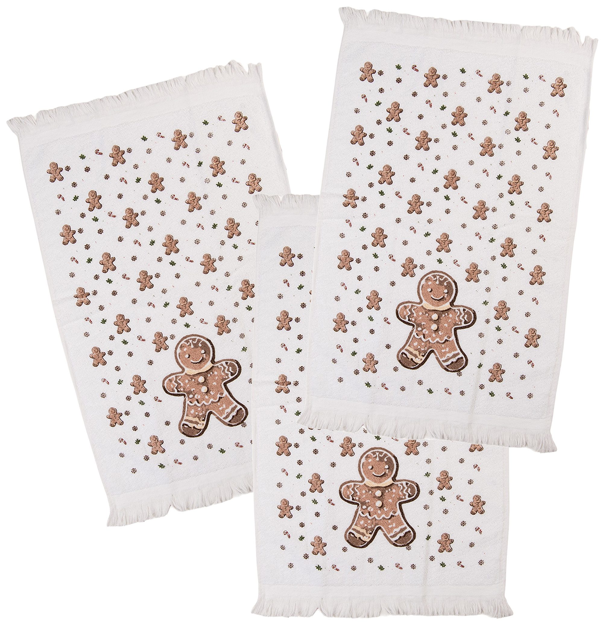 Clayre & Eef Geschirrtuch Classic Gingerbread Magic, (3-tlg., 3-teilig), Frottee Küchenhandtücher Gästehandtücher ca.40x66cm Baumwolle